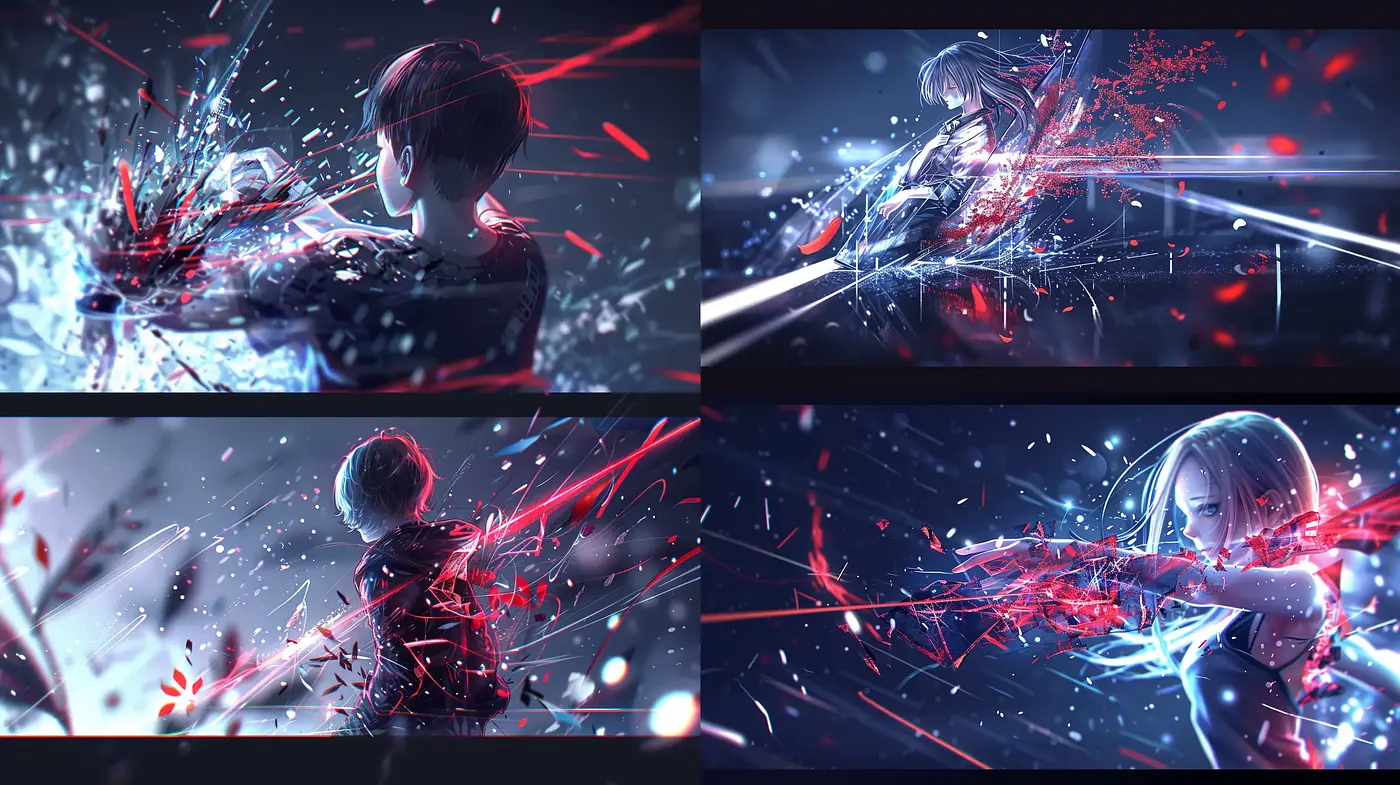 Ethereal Luminance: Digital Dreamscape with Neon Contrasts and Dynamic Shards - Midjourney sref style