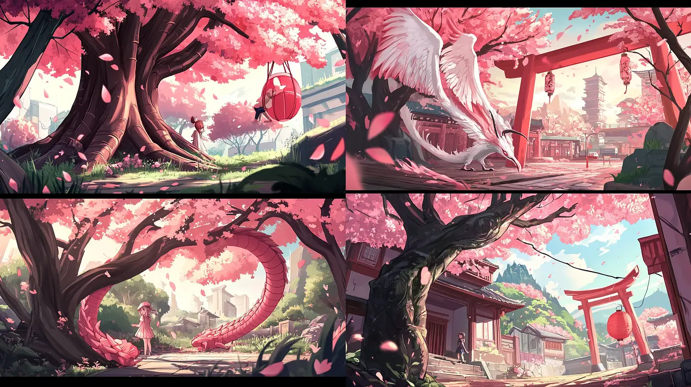 Sakura Serenity in Surreal Scenes - Midjourney sref style