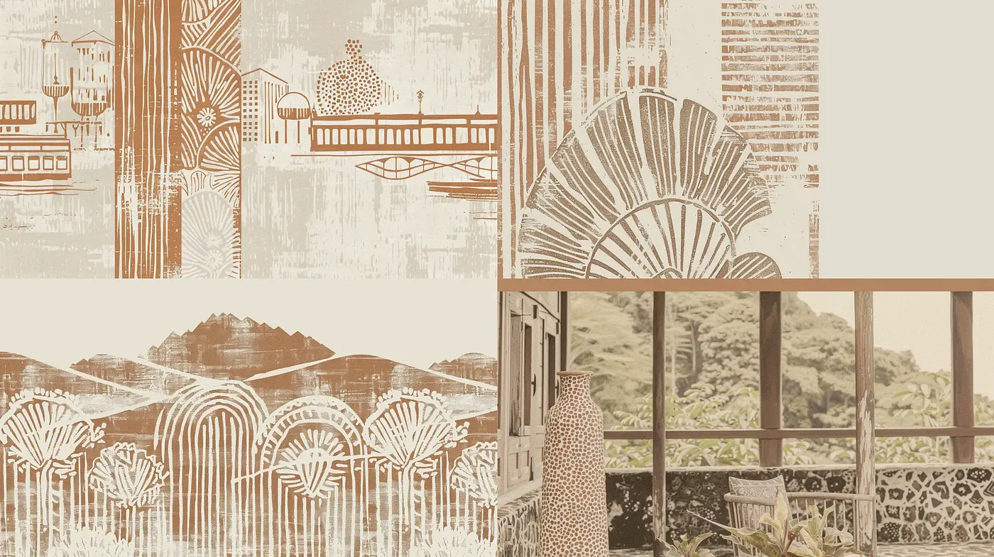 Sepia-toned Architectural Dreamscape Blending - Midjourney sref style