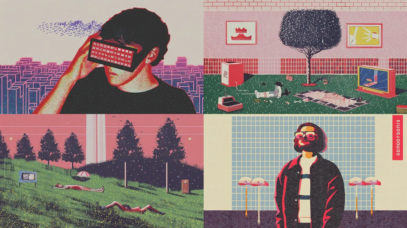 Retrofuturistic Dystopian Dreamscape: A Harmony of Vintage Vibes and Synthetic Nostalgia - Midjourney sref style