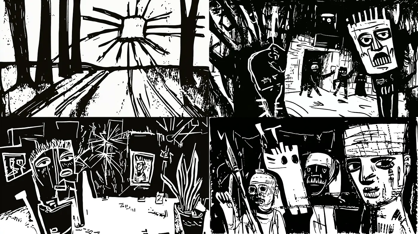 Monochromatic Abstract Expressionist Vibes - Midjourney sref style