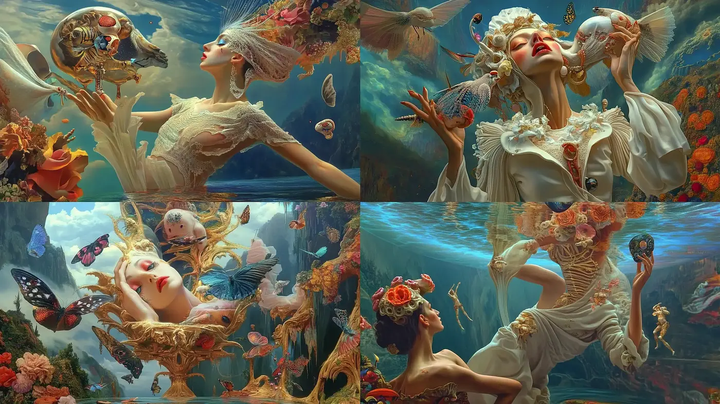 Surrealist Enchantment in Aquatic Dreamscape - Midjourney sref style