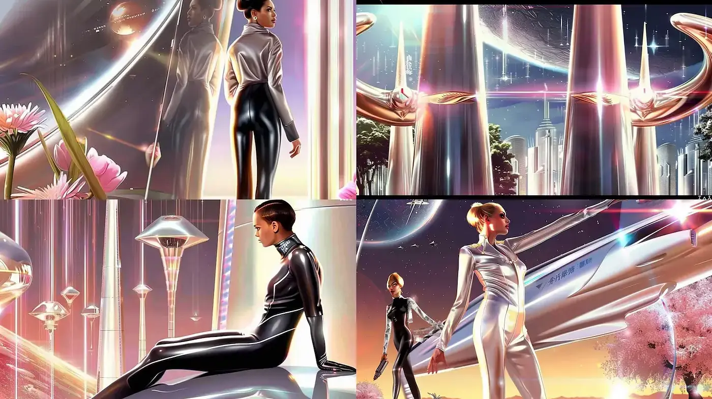 Futuristic, polished aesthetic with a harmonious blend of technology and nature - Midjourney sref style