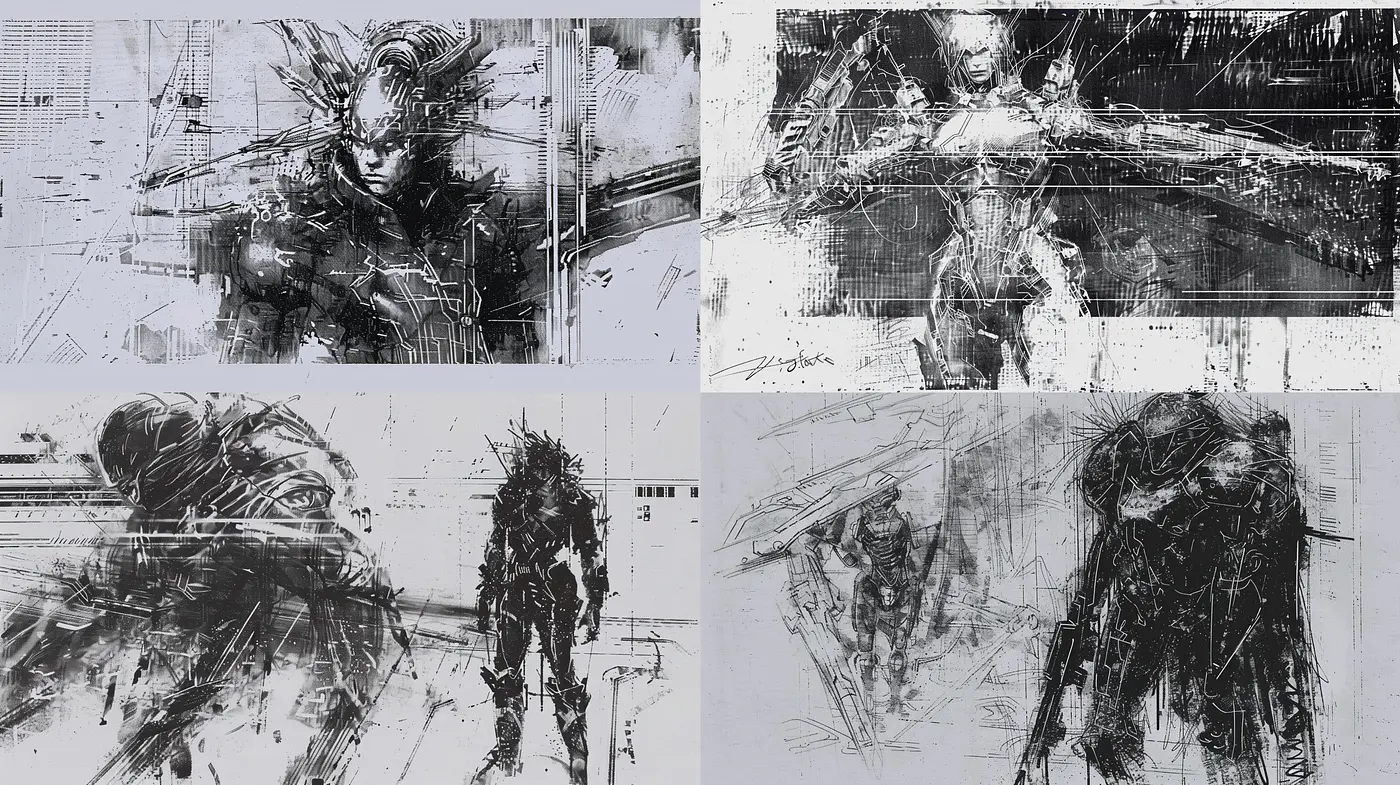 Abstract Expressive Strokes in Monochrome: A Synthesis of Energetic Complexity - Midjourney sref style