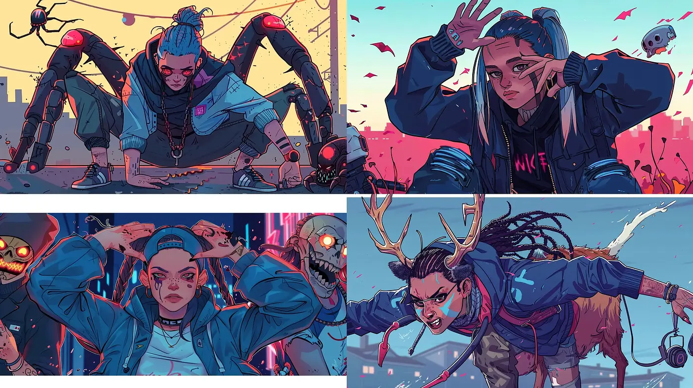 Dystopian Cyberpunk Visions: An Illustrated Homage to Futuristic Rebellion - Midjourney sref style