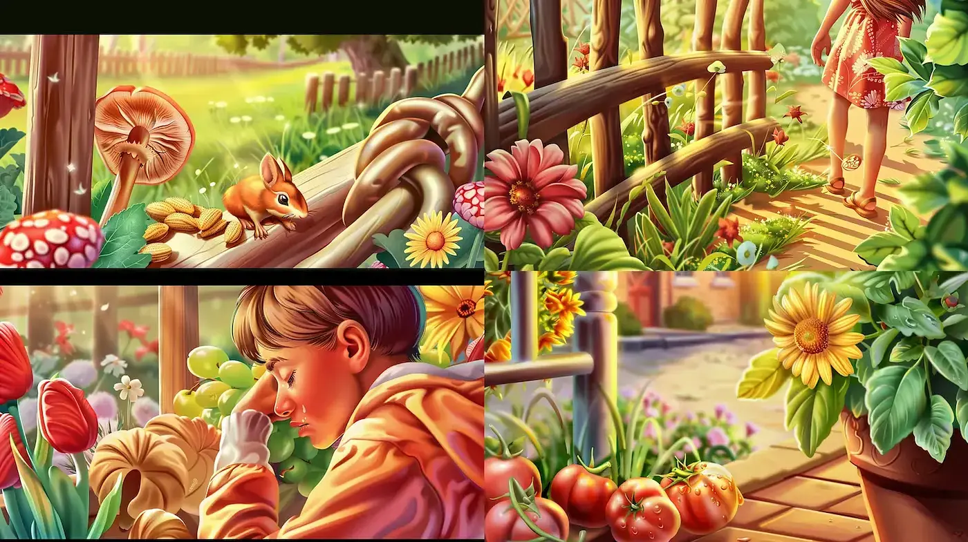 Vibrant, Whimsical Garden Illustrations with a Touch of Nostalgia - Midjourney sref style