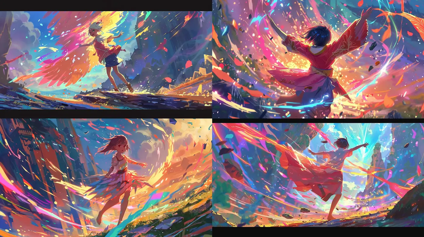 Luminous Ethereal Dreamscape: A Vivid Fusion of Dynamic Brushwork and Radiant Hues - Midjourney sref style