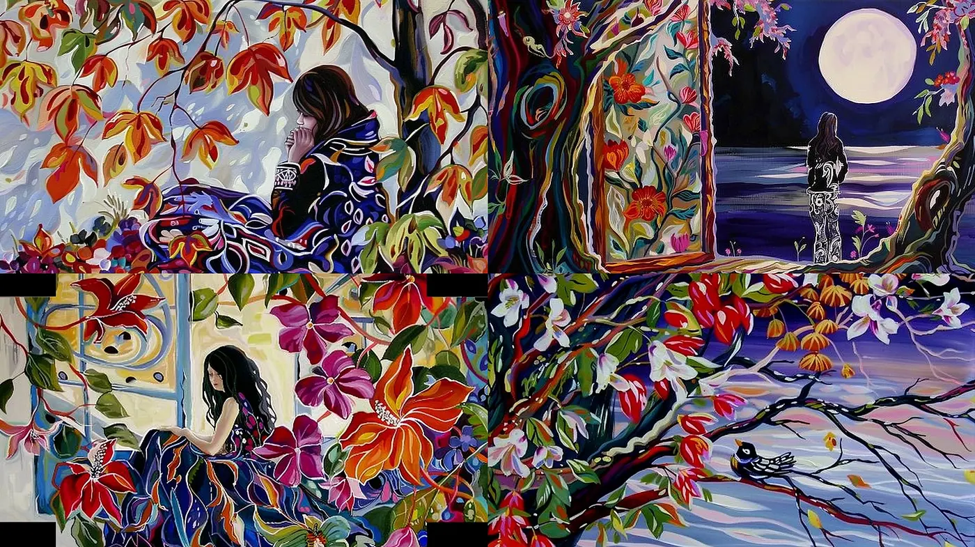 Lyrical Botanical Dreamscapes: A Fusion of Fauvism and Expressionism with a Modern Twist - Midjourney sref style