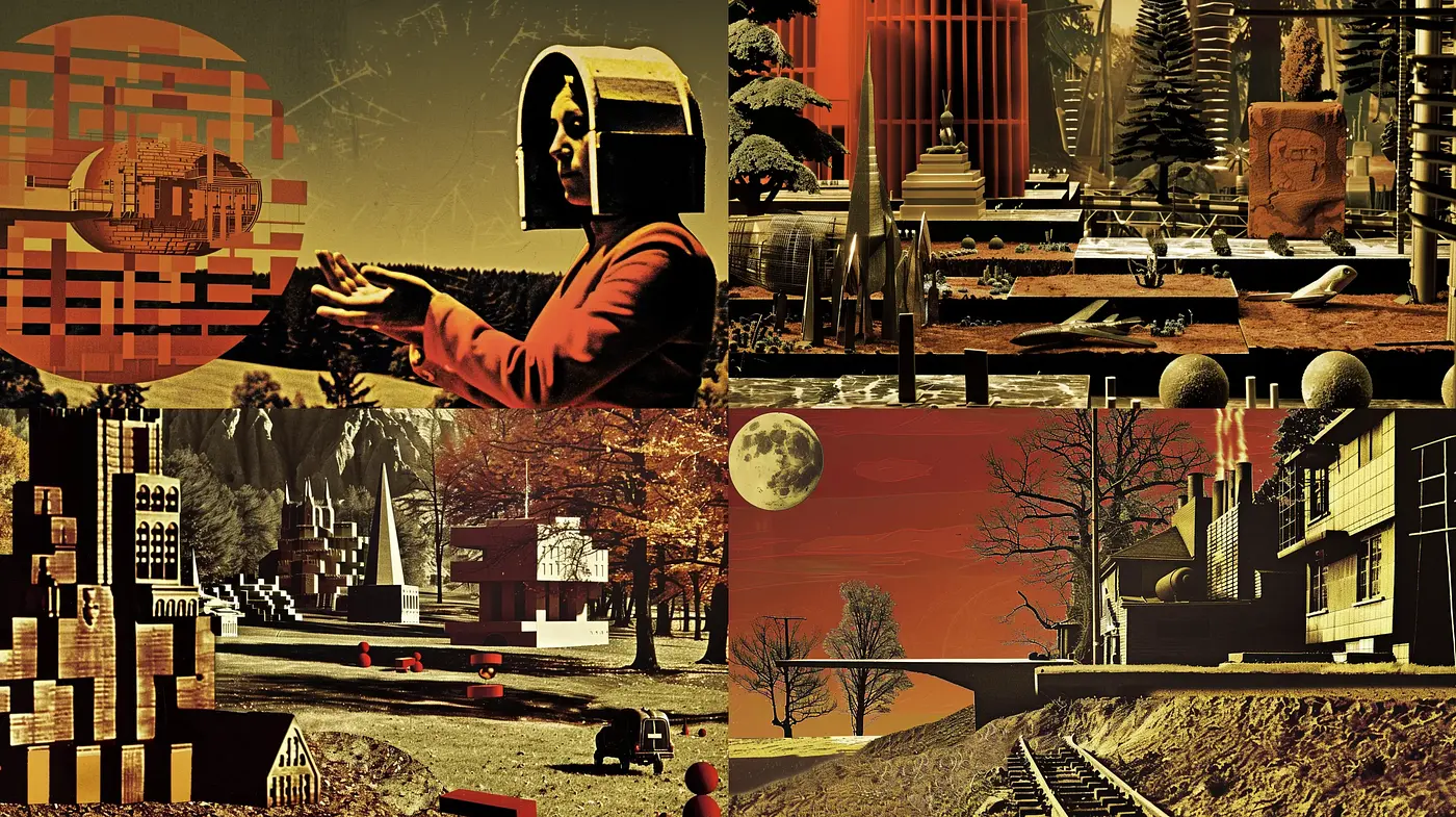 Surreal Retrofuturistic Collage - Midjourney sref style