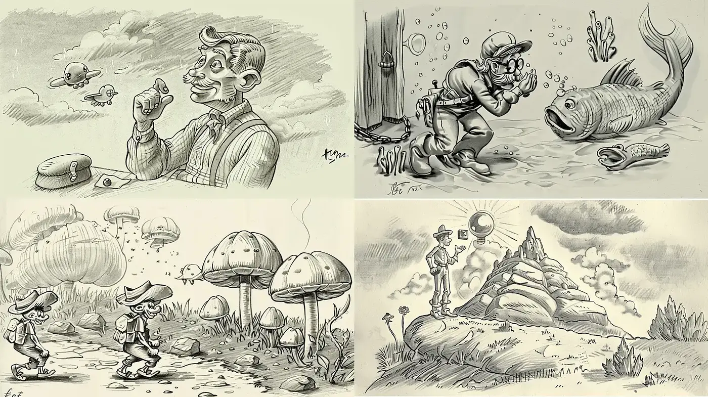 Quirky and Whimsical Illustrative Style with a Retro Touch - Midjourney sref style