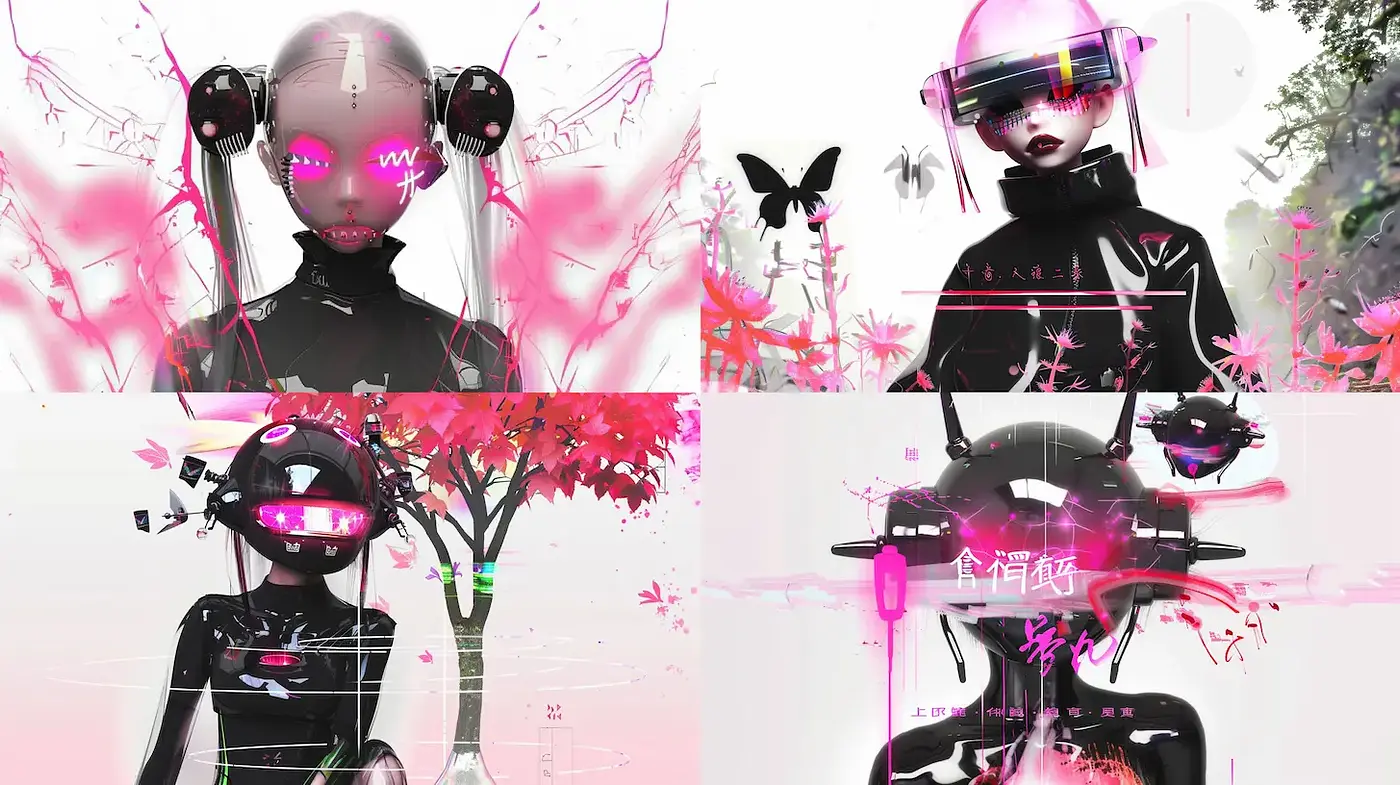Futuristic cyberpunk aesthetics with a blend of nature-themed elements - Midjourney sref style