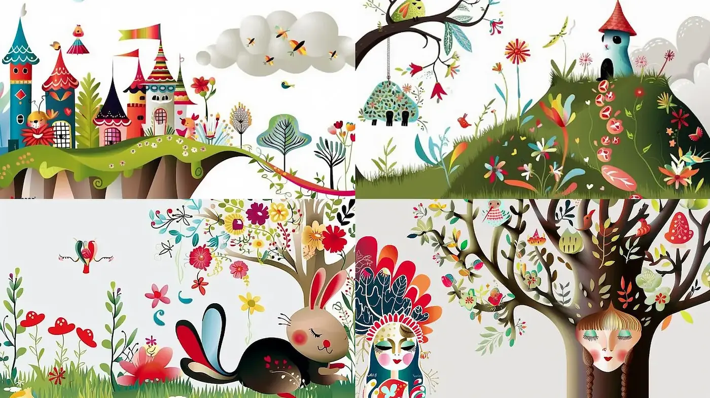 Vibrant Whimsy with a Playful Fairytale Influence - Midjourney sref style