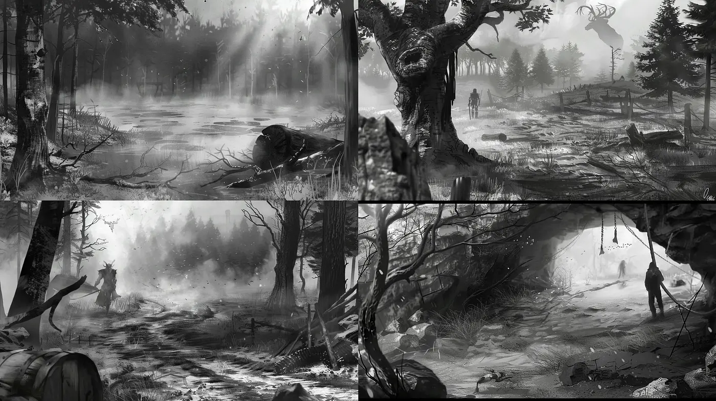 Monochromatic Dreamscape: A Study in Atmospheric Ambiguity - Midjourney sref style