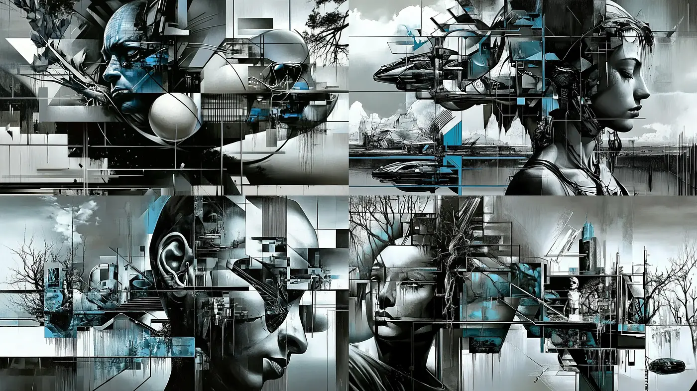 Futuristic Cyborg Aesthetic Blending with Monochrome Nature - Midjourney sref style