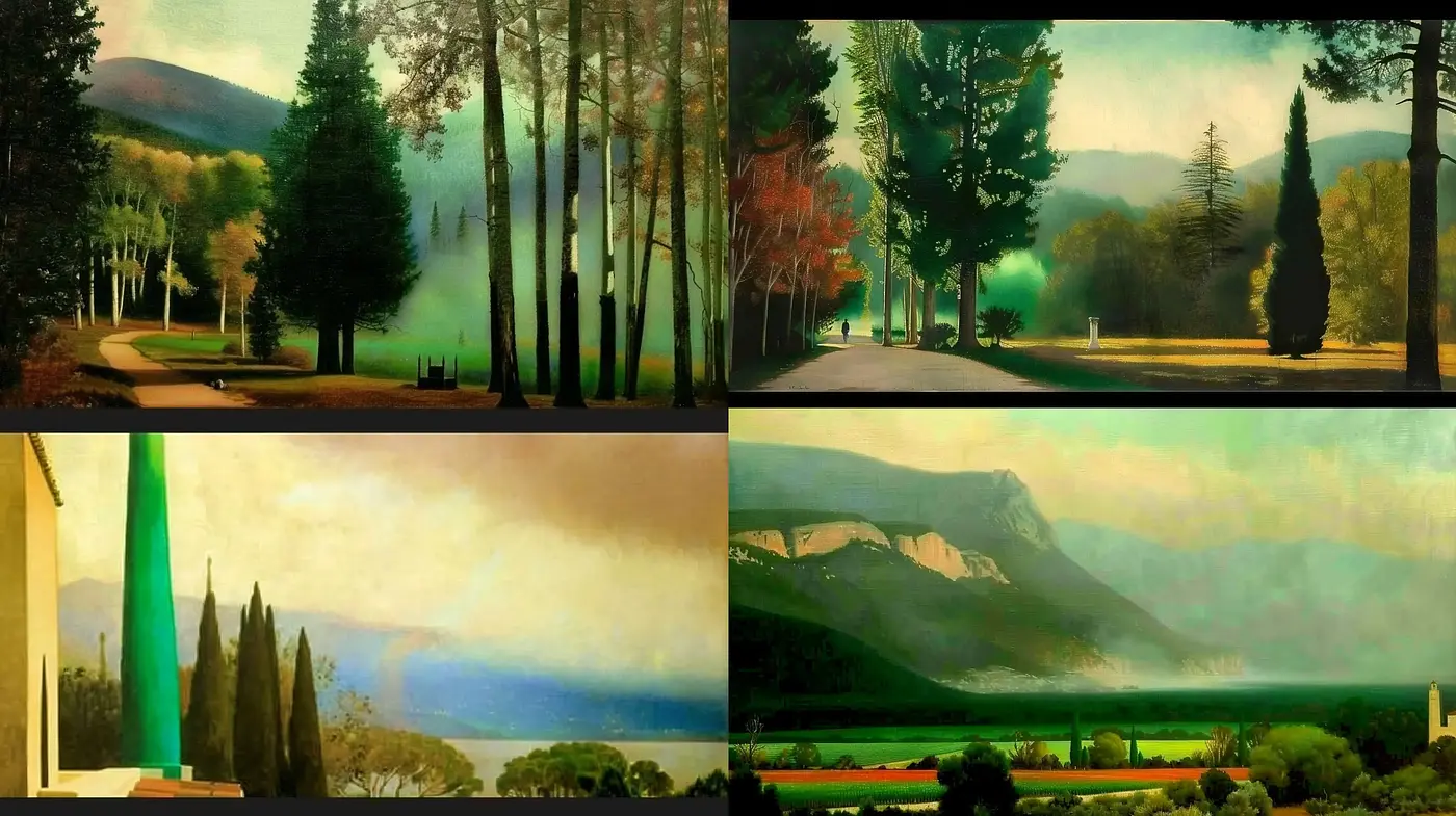Ethereal Nature Panoramas with a Romantic Painting Essence - Midjourney sref style