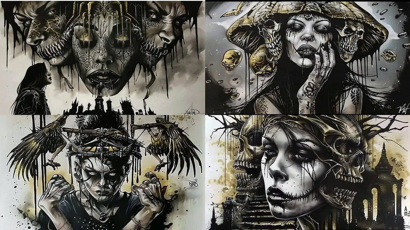 Dark and Ethereal Illustrations with a Haunting Atmosphere - Midjourney sref style