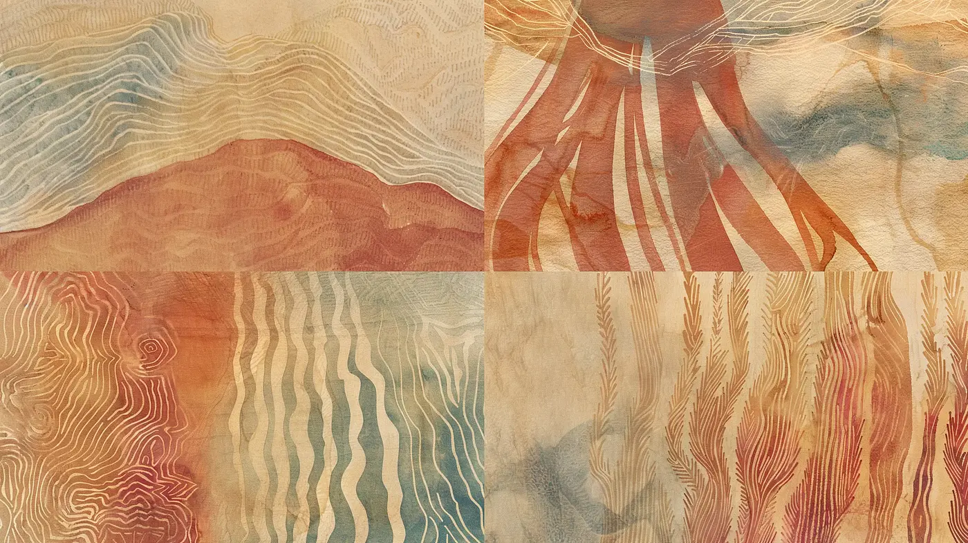 Ethereal Textured Waves and Organic Hues: A Homage to Natural Forms and Movements - Midjourney sref style