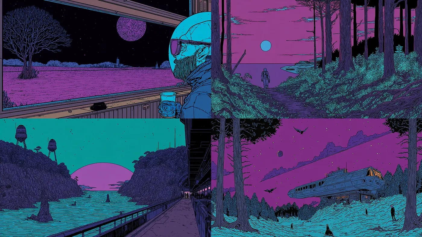 Futuristic Surrealism with a Vibrant Neon Aesthetic - Midjourney sref style