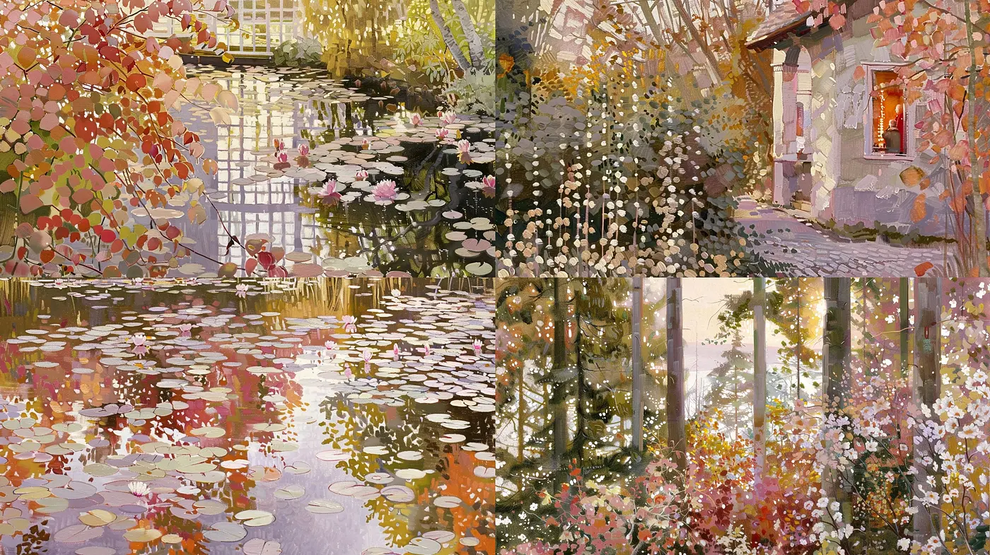 Autumnal Serenity in Ephemeral Brushstrokes - Midjourney sref style