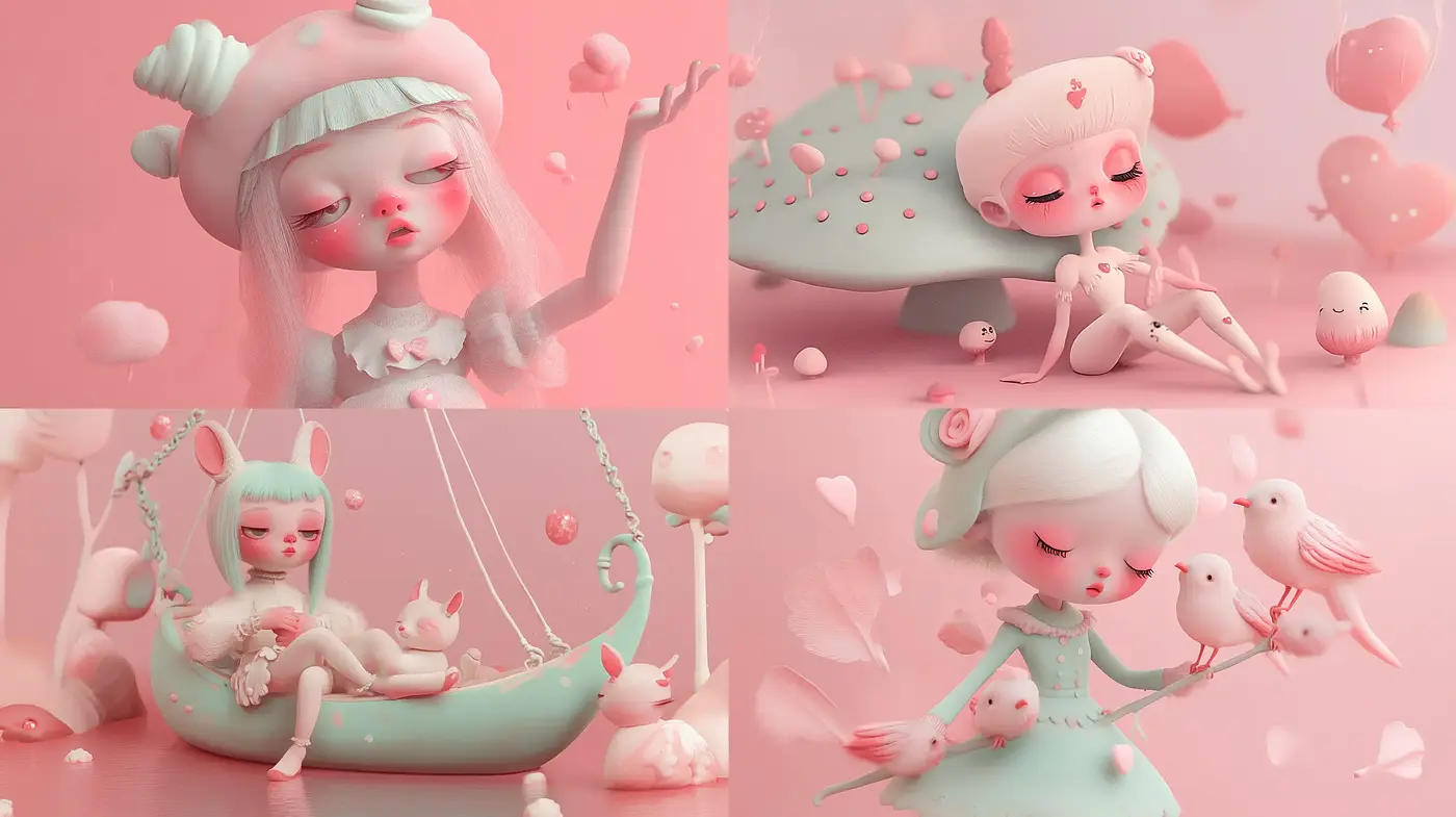 Enchanting Pastel Dreamscape: A Serene Fantasy World in Soft Pink - Midjourney sref style