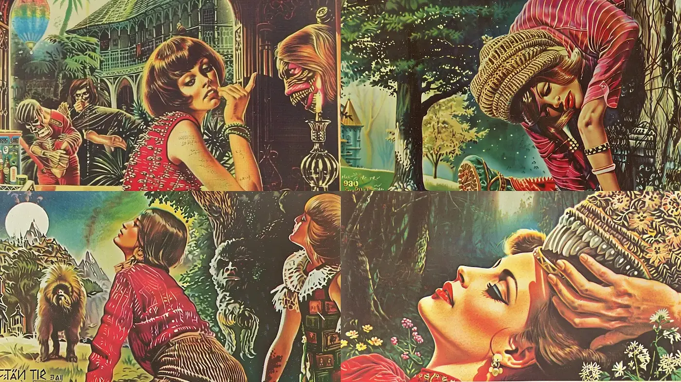 Ethereal Vintage Illustrations with a Bold Color Palette - Midjourney sref style