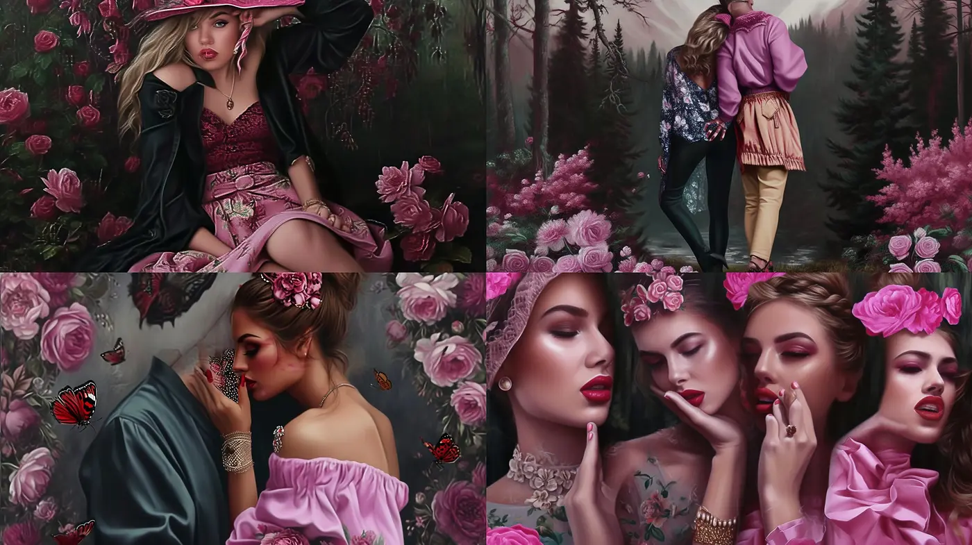 Romanticized Elegance in Rose-Tinted Dreamscapes - Midjourney sref style
