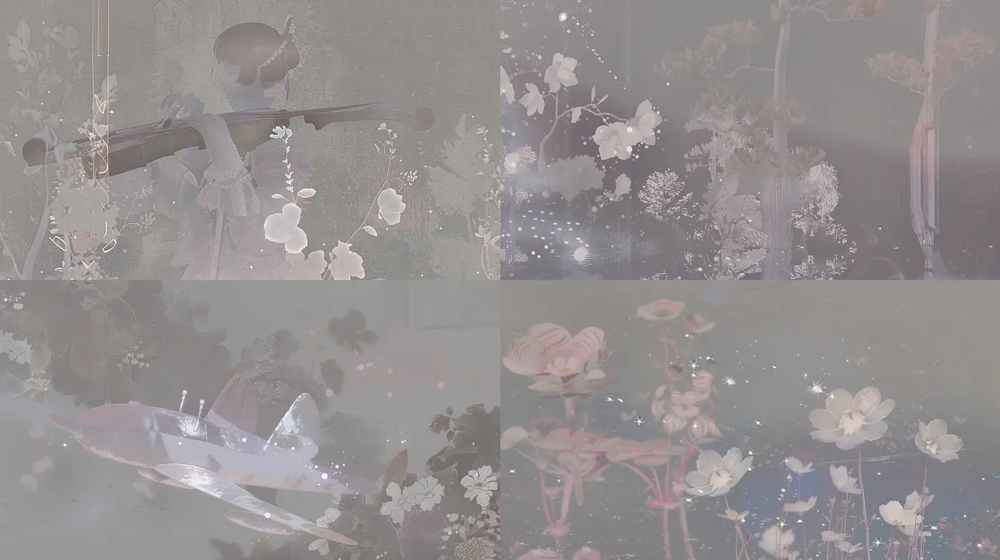 Ethereal Dreamscape: A Synthesis of Soft Pastels and Luminous Florals - Midjourney sref style