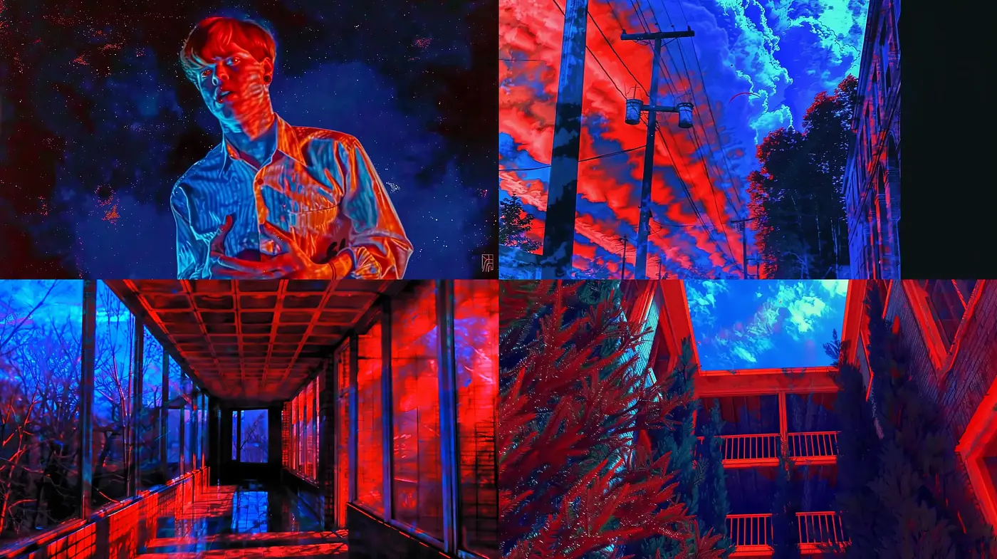 Crimson Nocturne: Echoes of Cyberpunk and Expressionism - Midjourney sref style