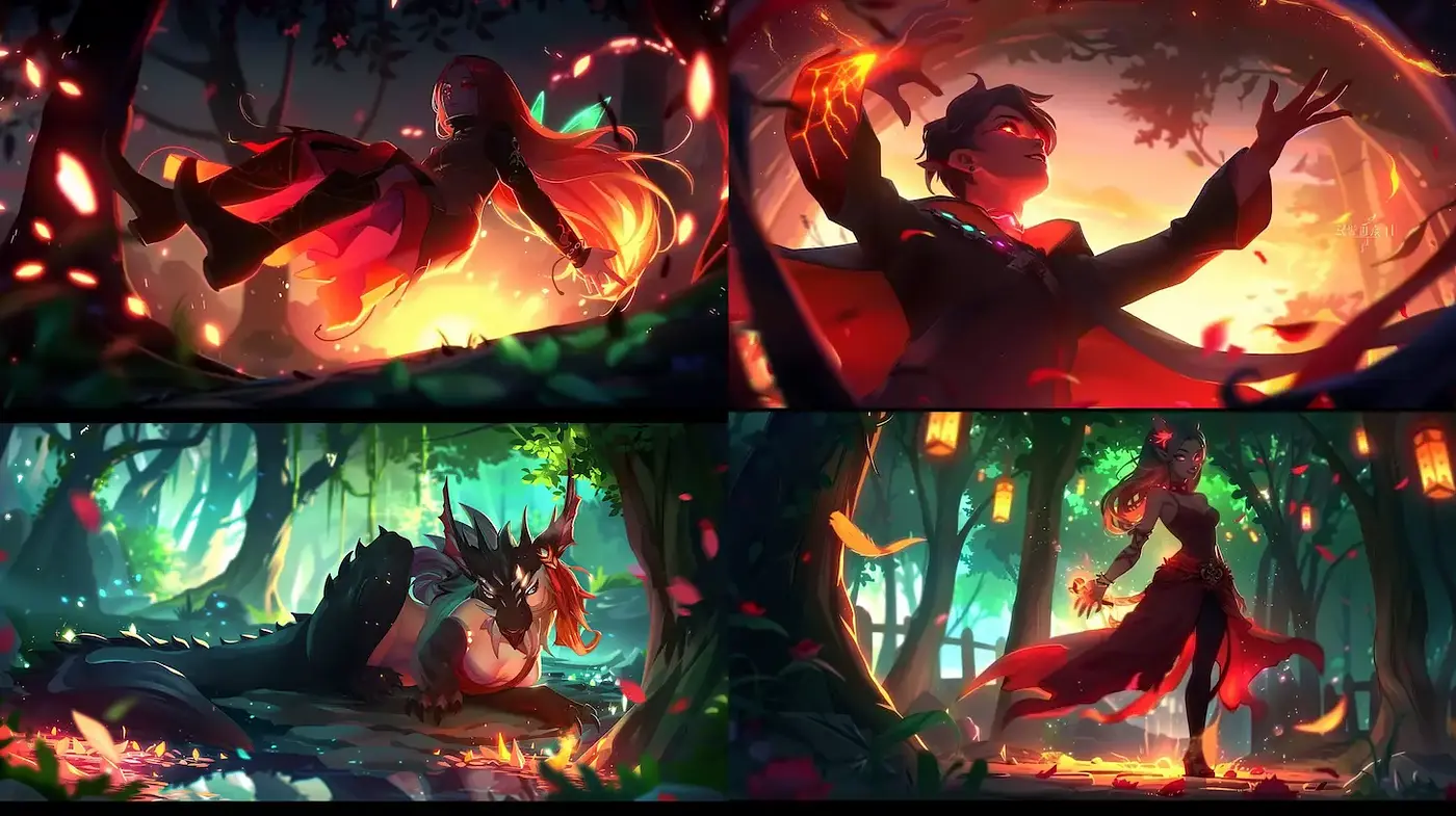 Dynamic Fantasy Art with Ethereal Elements and Lush Environments - Midjourney sref style