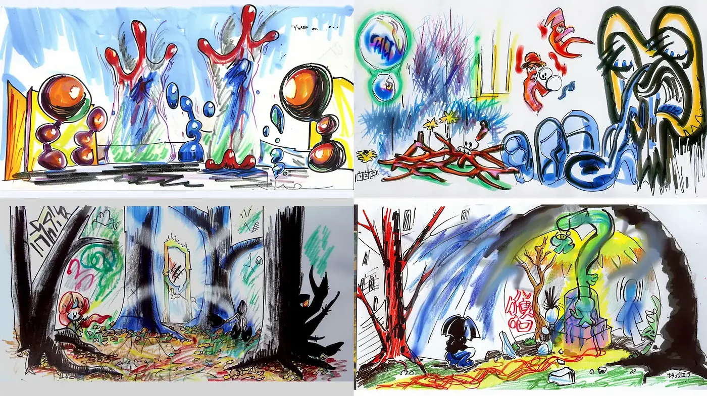 Vibrant and Playful Abstract Worlds with Whimsical Features - Midjourney sref style