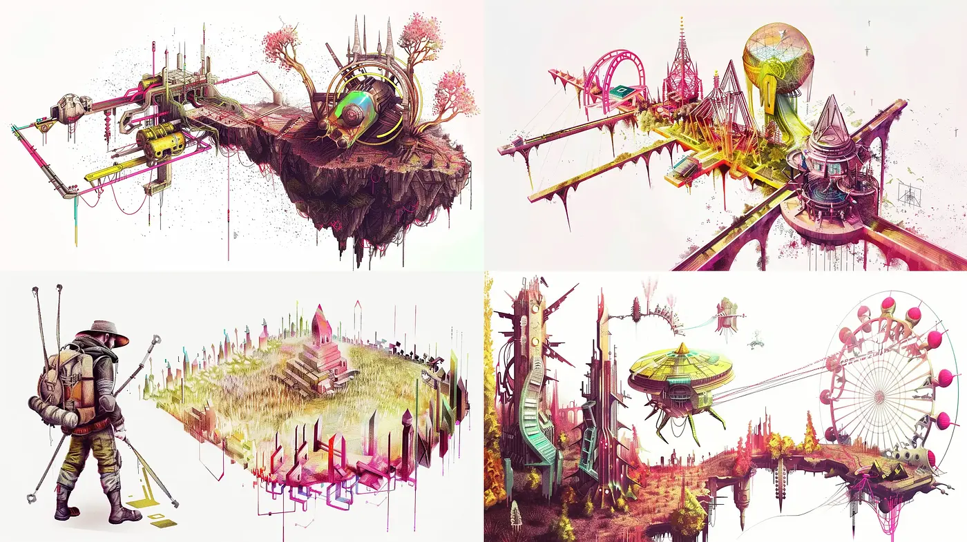 Eccentric Fantasy Worlds with Whimsical Contraptions - Midjourney sref style