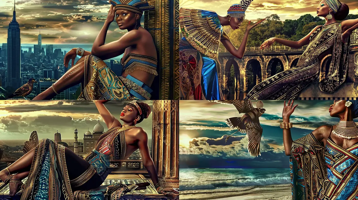 Golden Hour Elegance with Vibrant Africana Motifs - Midjourney sref style