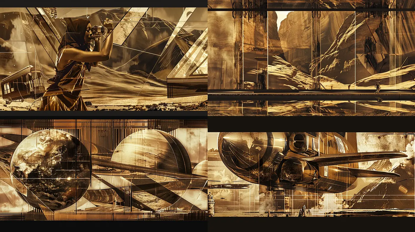 Sepia-toned Visions of Futuristic Desolation - Midjourney sref style