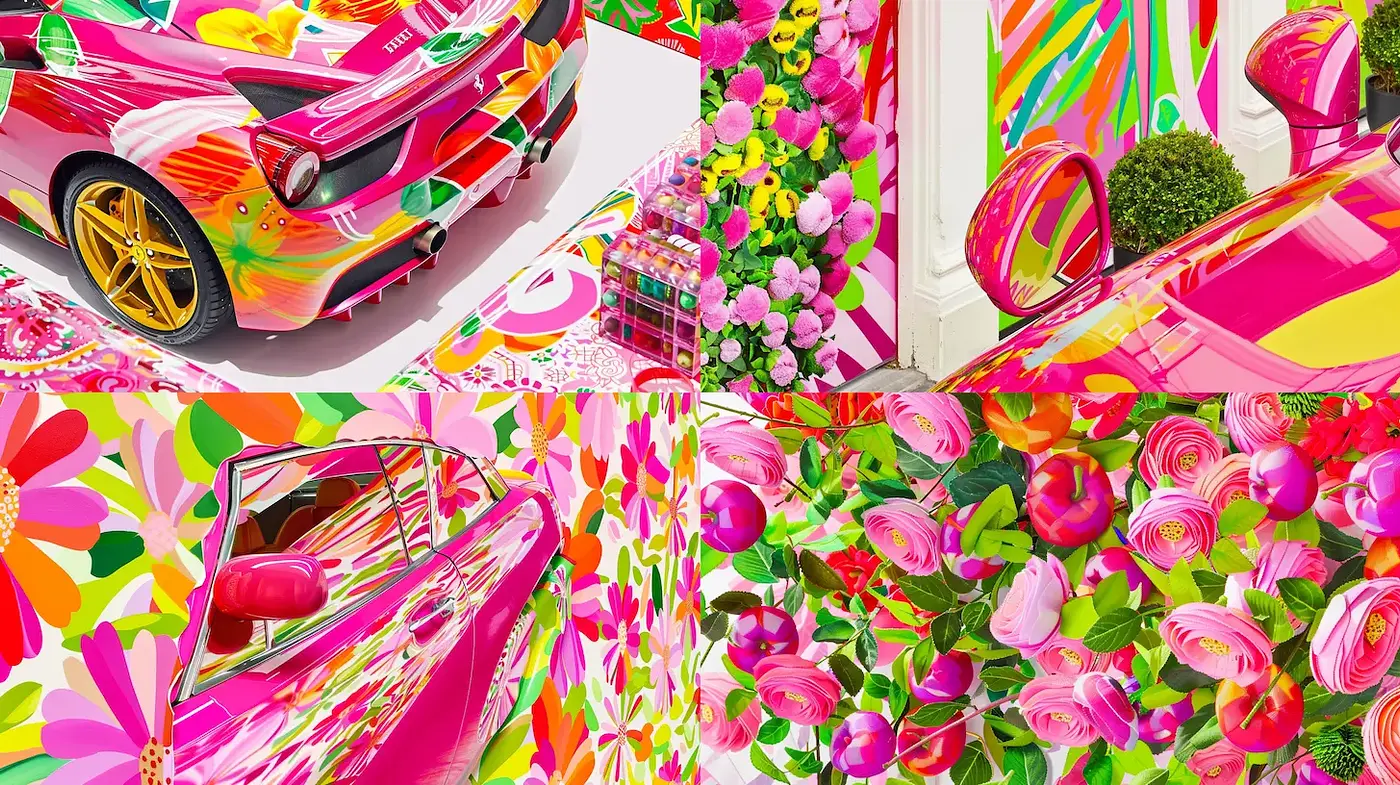 Vibrant and Whimsical Floral Abstraction with Urban Elements - Midjourney sref style