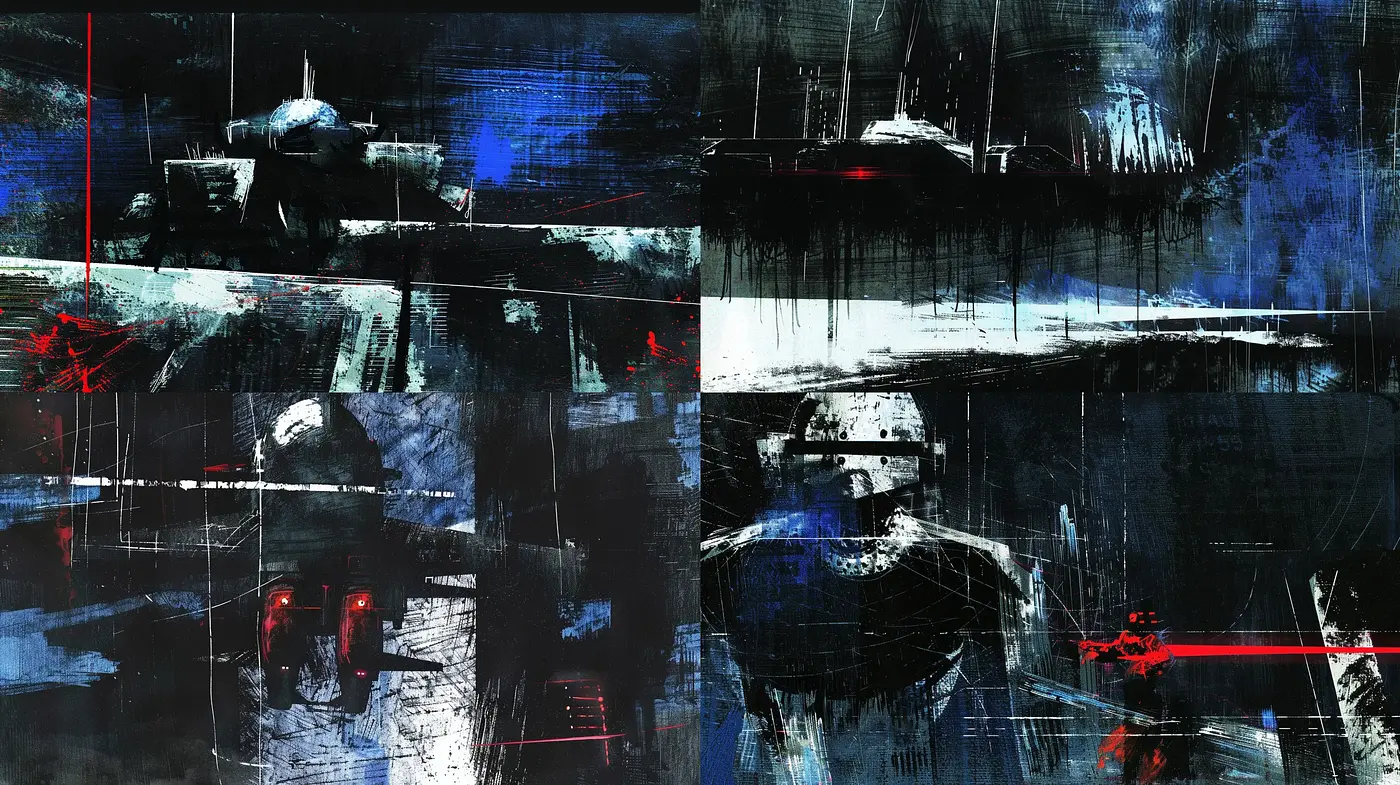 Abstract Expressionist Naval Impressions in Monochromatic Blues - Midjourney sref style