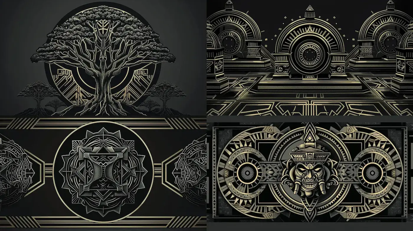 Intricate Geometric Symmetry with a Mythical Essence - Midjourney sref style