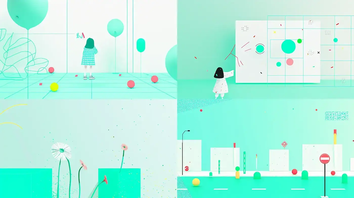 Surreal and Whimsical Minimalism with Playful Geometry - Midjourney sref style
