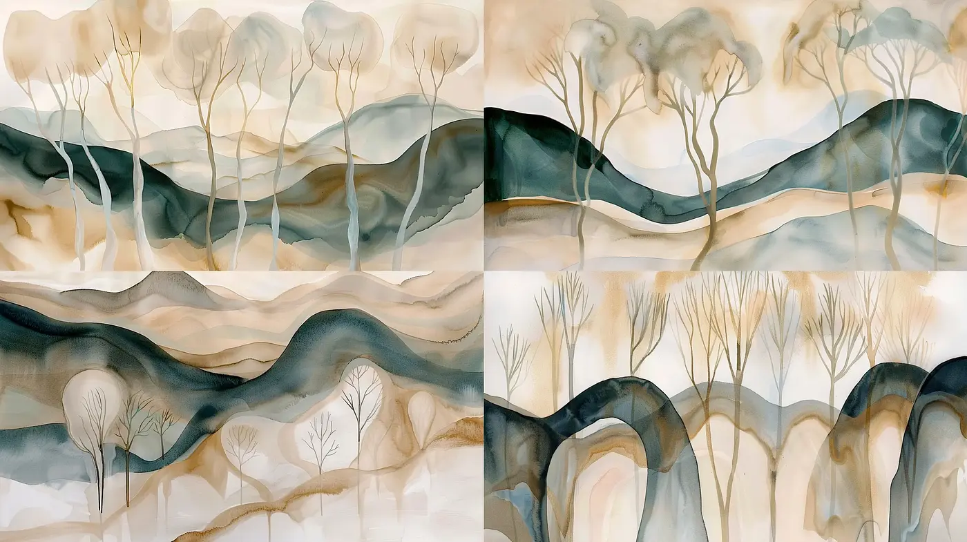Ethereal Watercolor Landscapes with a Whimsical Tranquility - Midjourney sref style