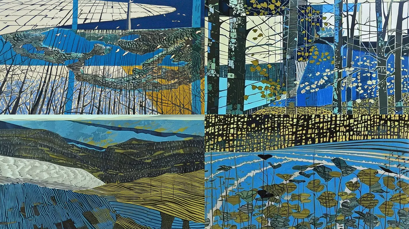 Mosaic of Nature's Hues in Stylized Linear Artistry - Midjourney sref style