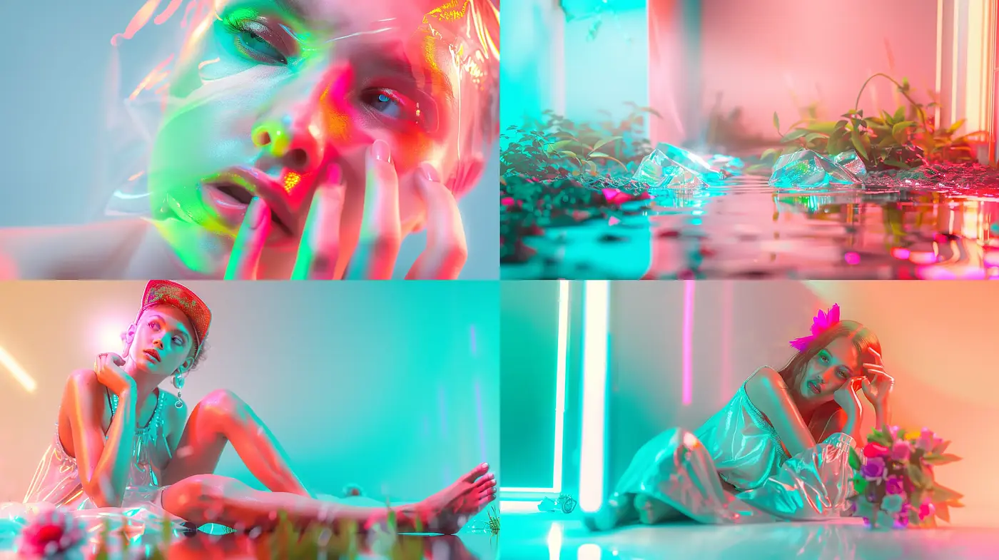 Surreal Neon Dreamscape with a Glossy Finish - Midjourney sref style