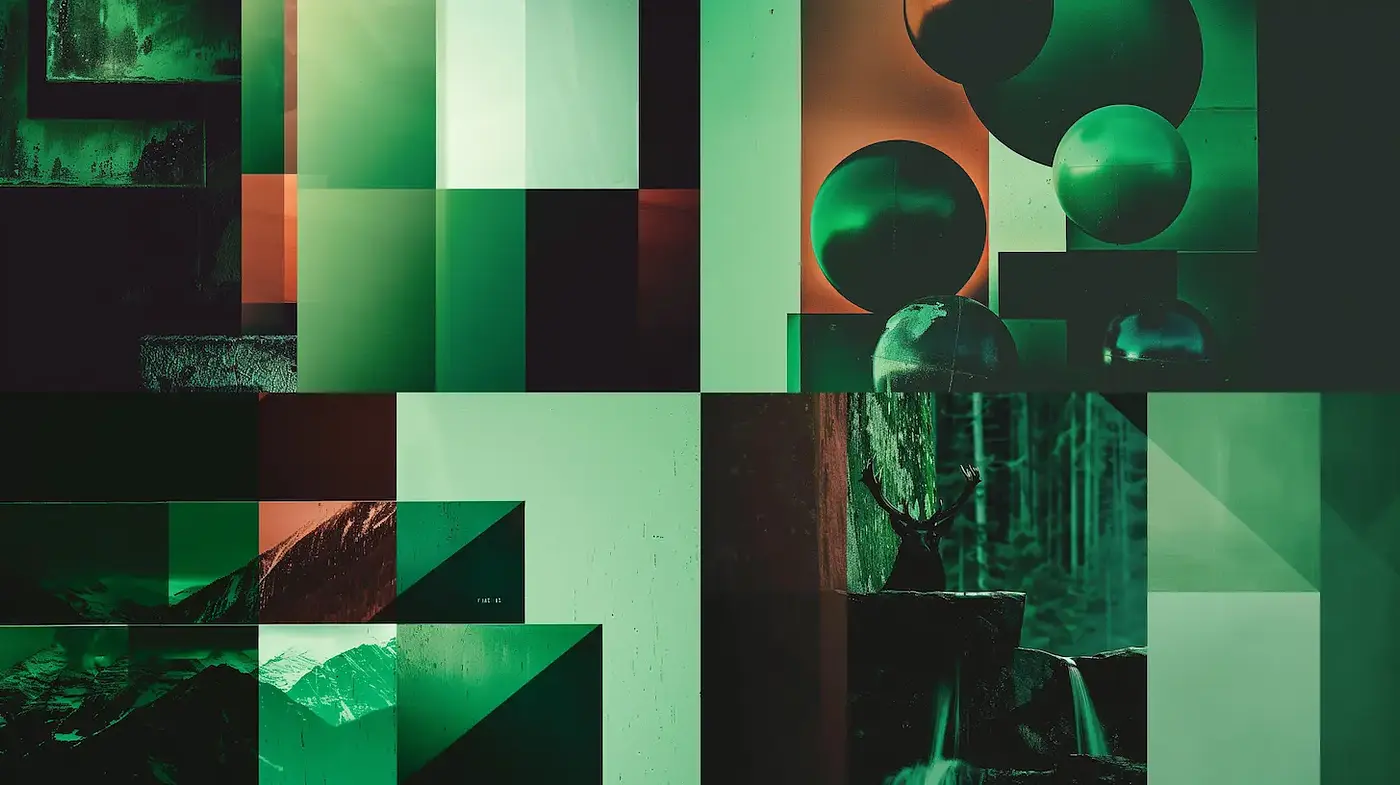 Contemporary Abstract Composition with a Cool Green Palette and Geometric Elements - Midjourney sref style