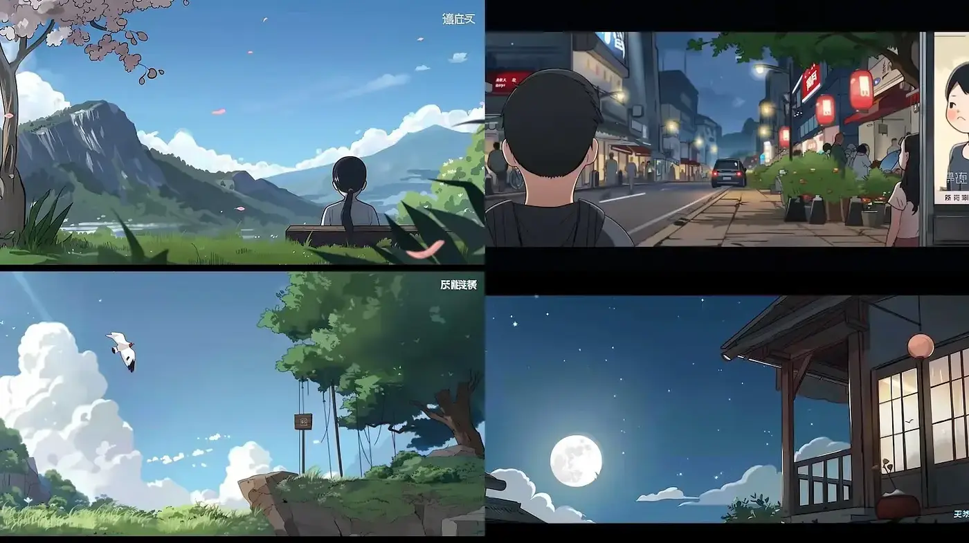 Serenity in Strokes: A Panoramic Homage to Serene Anime Landscapes - Midjourney sref style