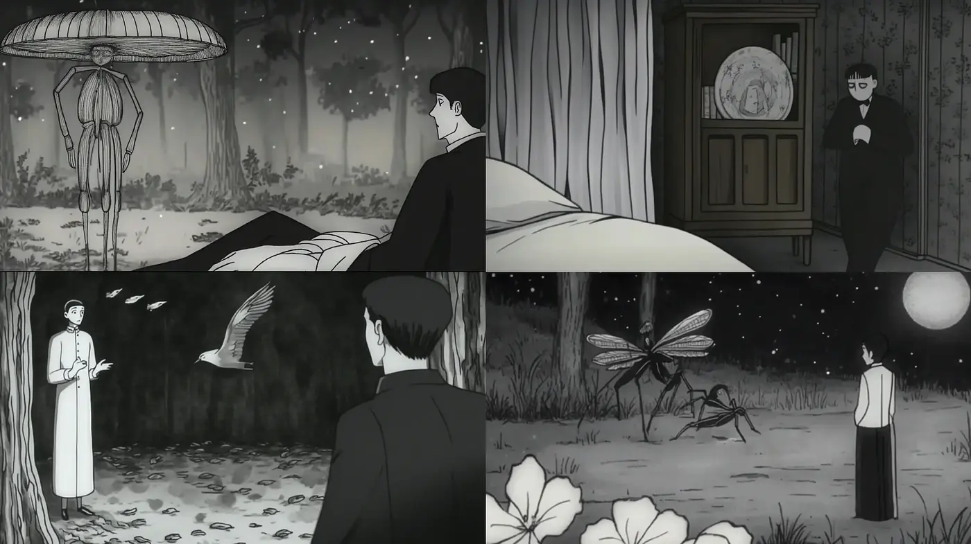 Monochromatic Nostalgia Captured in a Noir-Inspired Dreamscape - Midjourney sref style