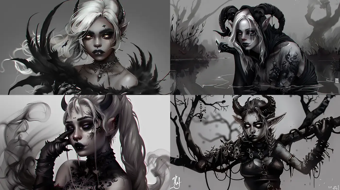 Dark and Enigmatic Fantasy Portraits with Ethereal Elements - Midjourney sref style