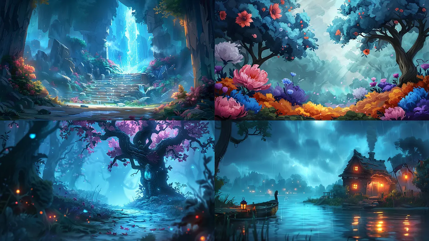 Enchanted Chromatic Harmony: Consistent Elements of Stylized Fantasia - Midjourney sref style