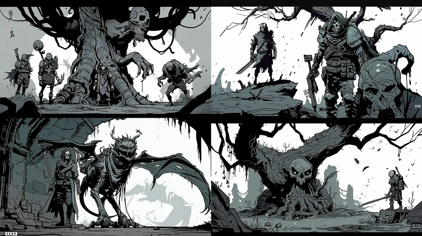 Dark, moody, and atmospheric illustrations conveying a sense of foreboding - Midjourney sref style