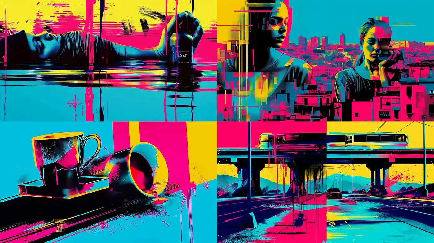 Vibrant Distortion: A Fusion of Digital Glitch and Urban Pop Art - Midjourney sref style