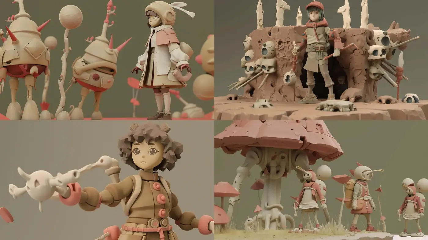 Claymation-Inspired Surrealistic Adventure - Midjourney sref style