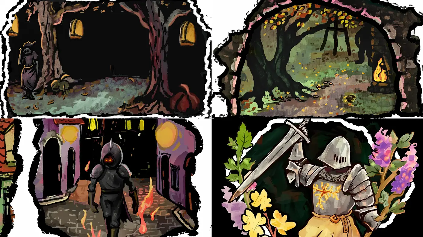 Enigmatic Fantasy Vignettes with Stylized Illustrative Flair - Midjourney sref style