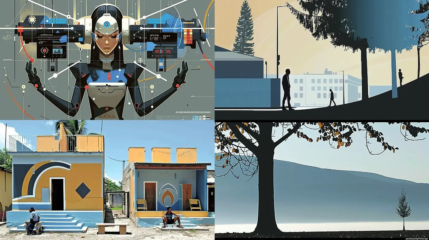 Contemporary Digital Fusion with a Cinematic and Graphic Novel Sensibility - Midjourney sref style